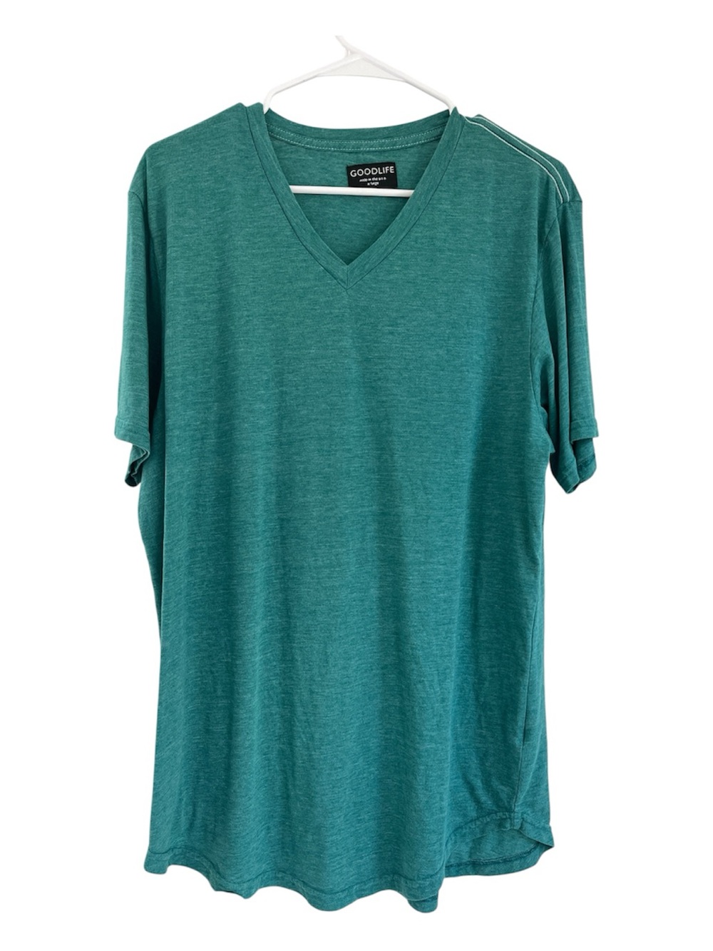 Goodlife Men's Short Sleeve V-Neck Tee Teal Green Round Hem XL